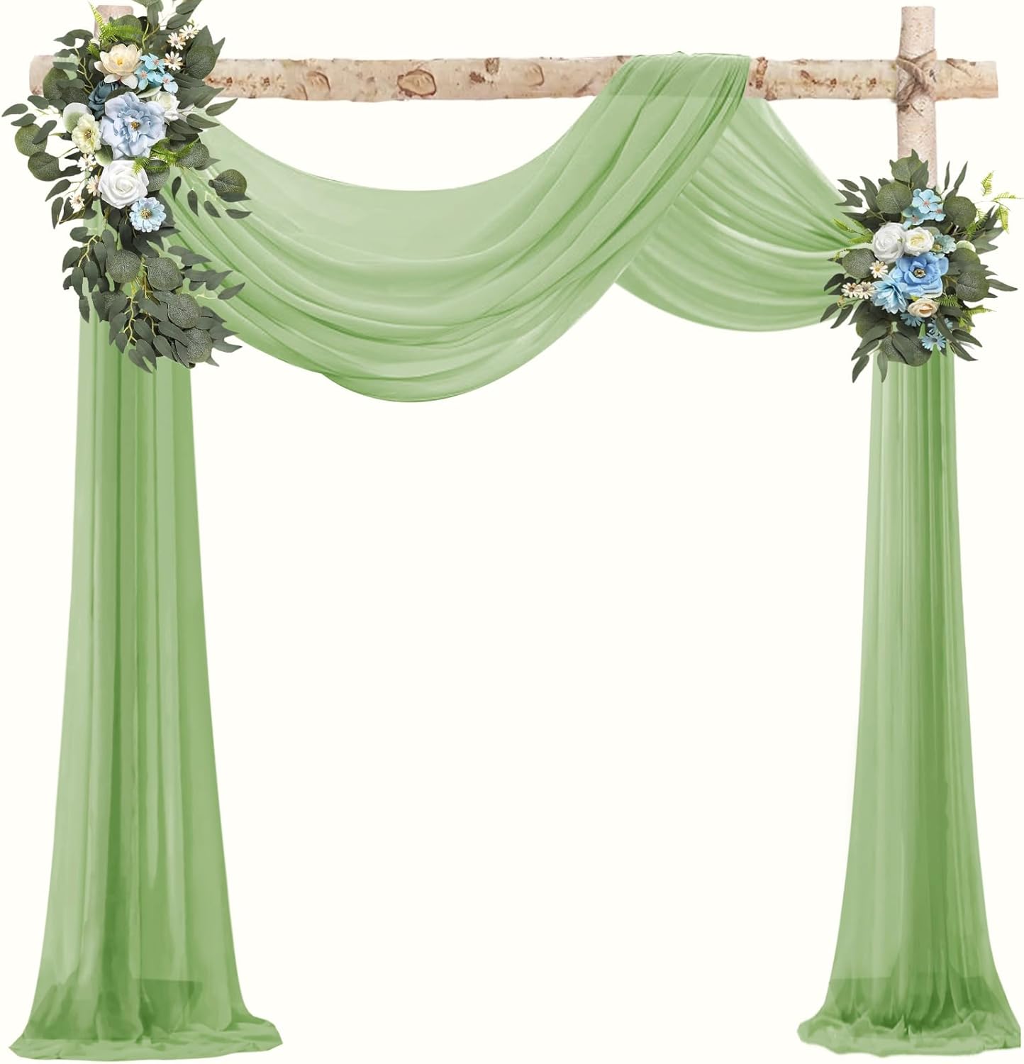VOK Sage Green Wedding Arch Draping Fabric 29in x 18Ft 4 Panels Sheer Chiffon Curtain Drapes Extra Long for Outdoor Wedding Ceremony Birthday Party Decoration