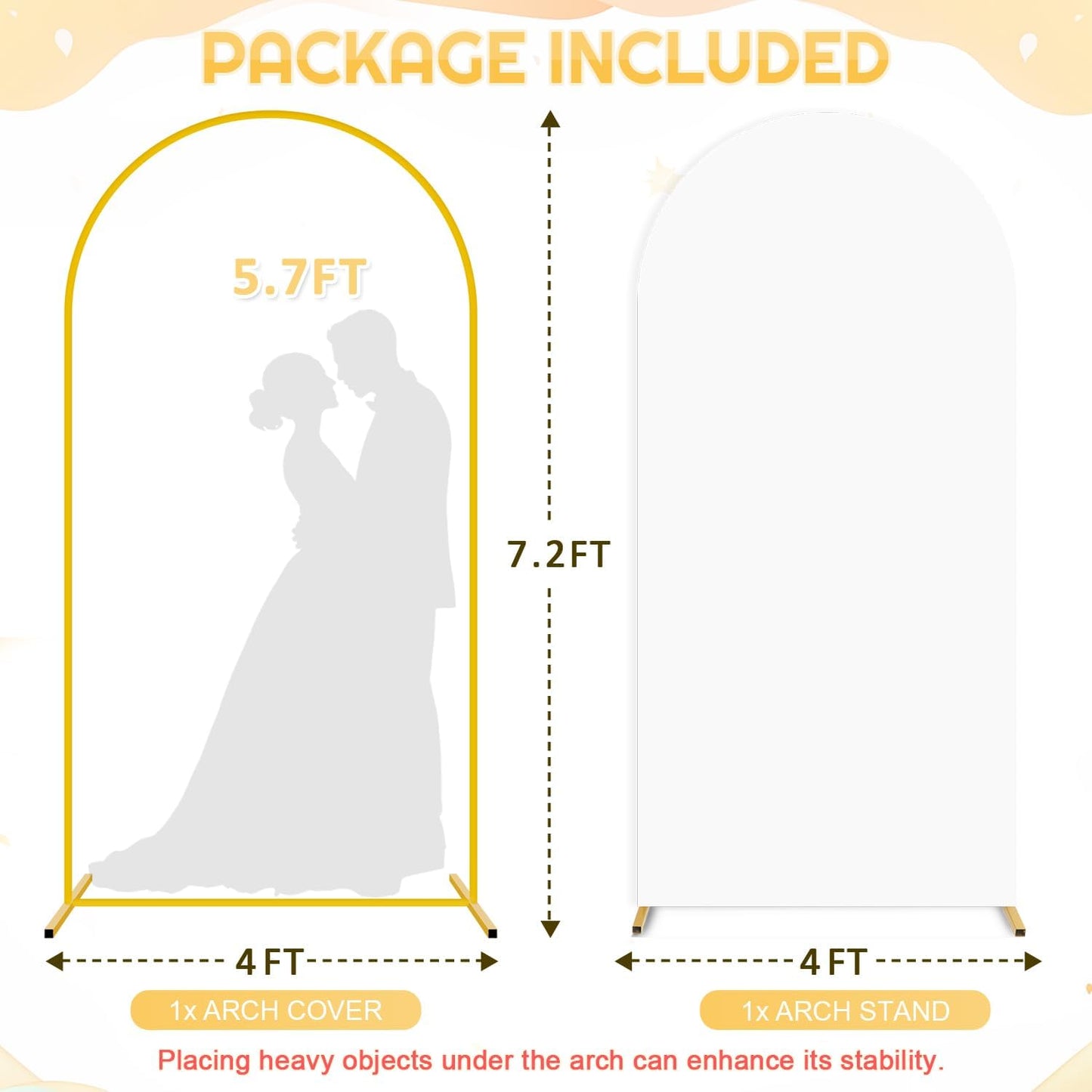 FUHSY 7.2FT Arch Backdrop Stand and Cover Set Balloon Metal Arch Stand with White Arched Backdrop Cover Wedding Arches Backdrops Stand Cover for Birthday Party Baby Shower Decor Indoor Outdoor