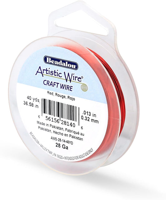 Artistic Wire, 28 Gauge Tarnish Resistant Colored Copper Craft Wire, Red, 40 yd
