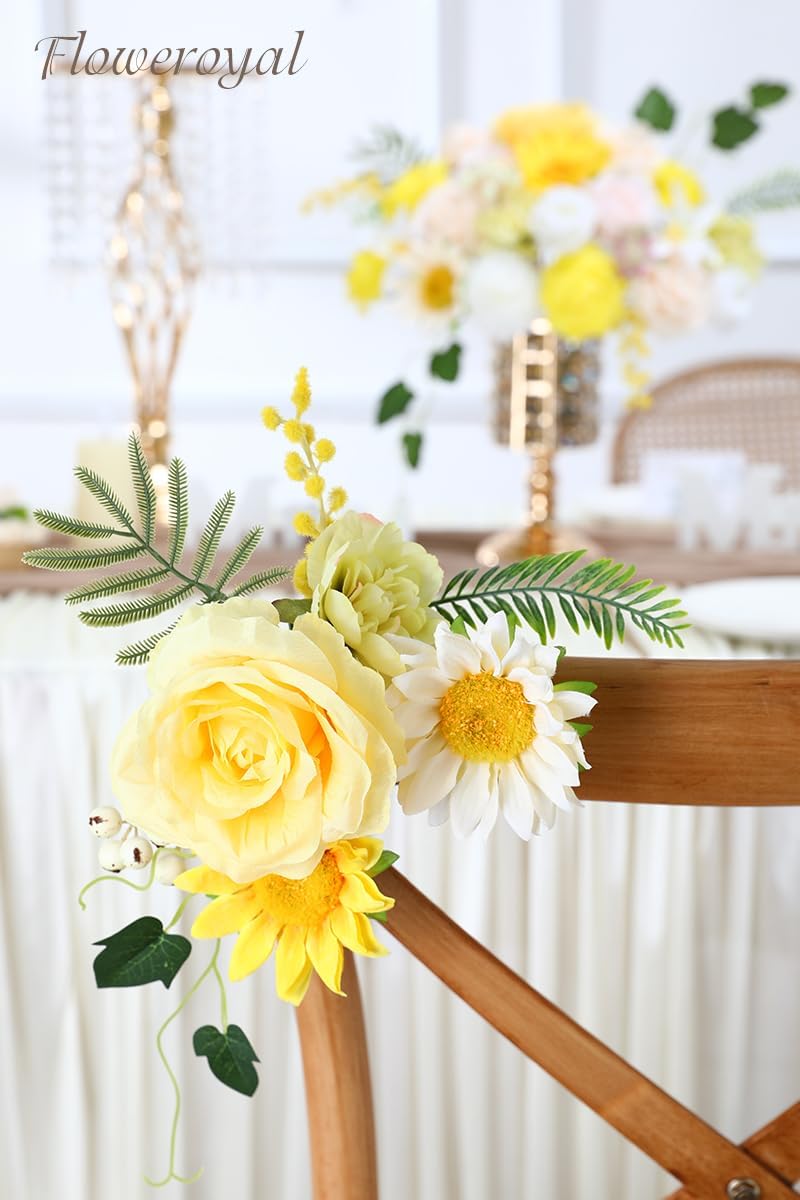 Floweroyal Artificial Flowers Combo Yellow Flowers Mix Silk Flowers Fake Roses with Stems for DIY Wedding Bridal Bouquets, Baby Shower, Floral Arrangement, Table Centerpieces, Home Decorations