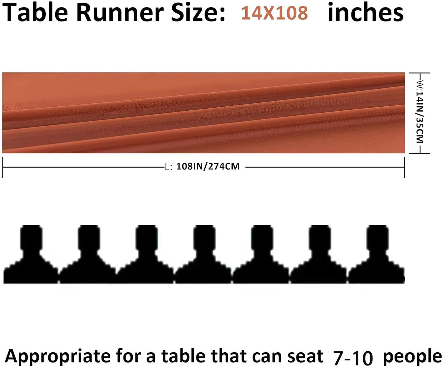 1Pack 9ft Chiffon Table Runner 14x108 Inch Sheer Romantic Table Runner for Wedding Birthday Party Bridal Shower Outdoor Decoration-Rust