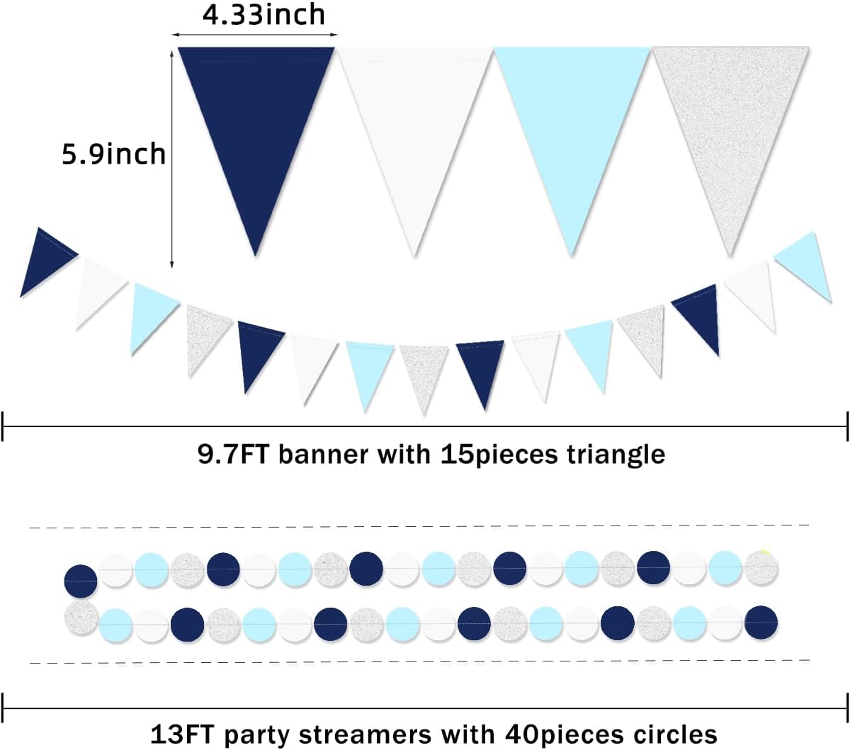 Teal Silver White Navy-Blue Party-Decorations - 30pcs Tissue Paper Flowers Pom Poms Tassel Garland Pennant Banner Flag Streamers Birthday Decorations Boy Men Christmas Baby Shower Winter Hanging Decor