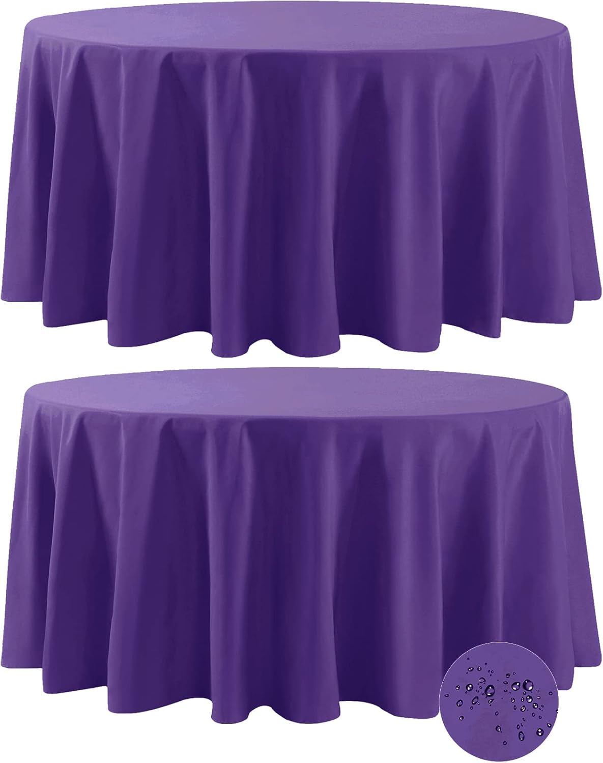 Fokitut 2 Pack Waterproof Round Tablecloth, 108 Inch, Stain Resistant and Wrinkle Polyester Table Cloth, Fabric Table Cover for Kitchen Dining, Wedding, Party, Holiday Dinner-Purple
