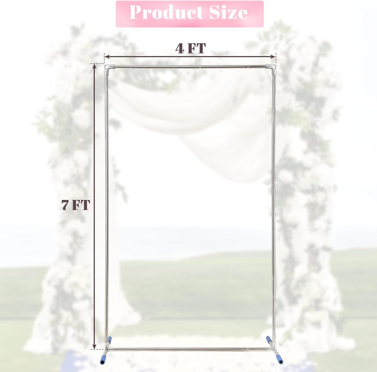 Wedding Arch Backdrop Stand,7x4 FT Metal Arch Backdrop Stand for Ceremony Square Stainless Steel Arched Frame Decoration for Wedding,Birthday,Party,Anniversary,Baby Shower,Garden Decorations