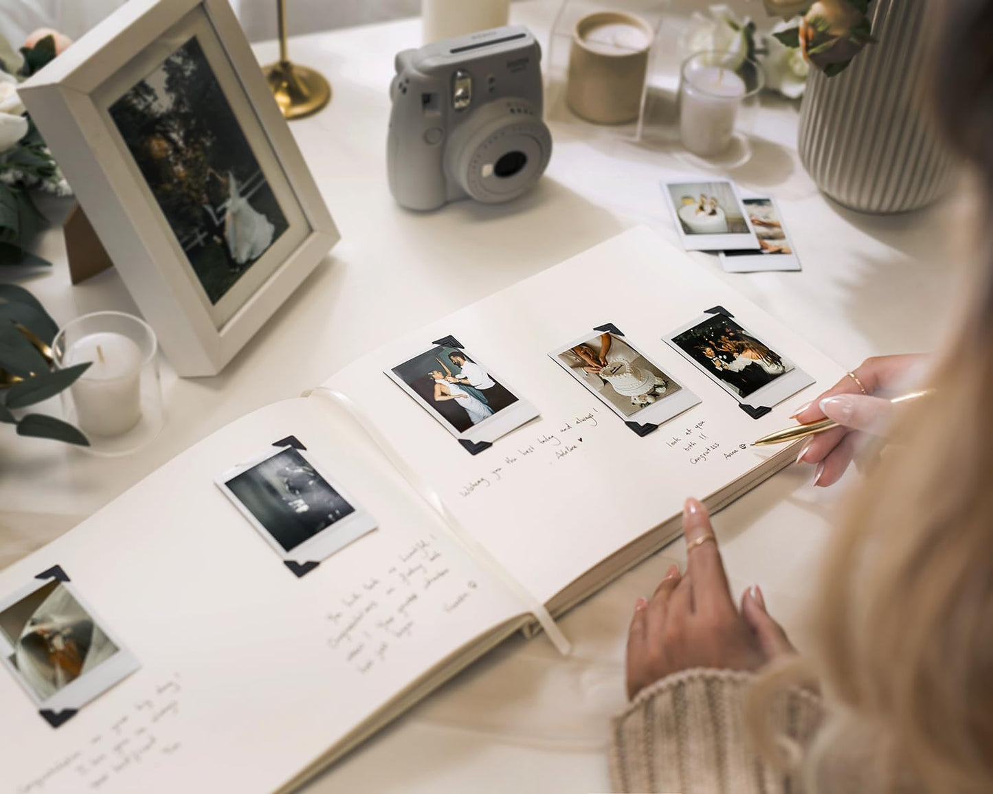 MUUJEE Personalized Guestbook in Butter - Premium Custom Modern Guest Book for Wedding Reception, Birthday Party or Events w/Bookmark Blank Pages for Signing 11.5 x 8.5 inches