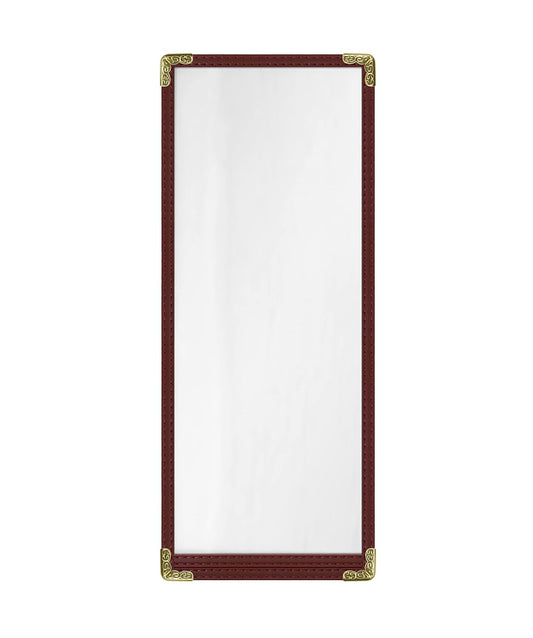 Goodsmart Restaurant Menu Covers - 25 Pack Burgundy 1-Page/2-View 4.25" x 11", Top-Loading Vinyl Menu Holders with Clear Sleeves, Double-Stitched Edge, Leather-Style Café Covers with Gold Corners