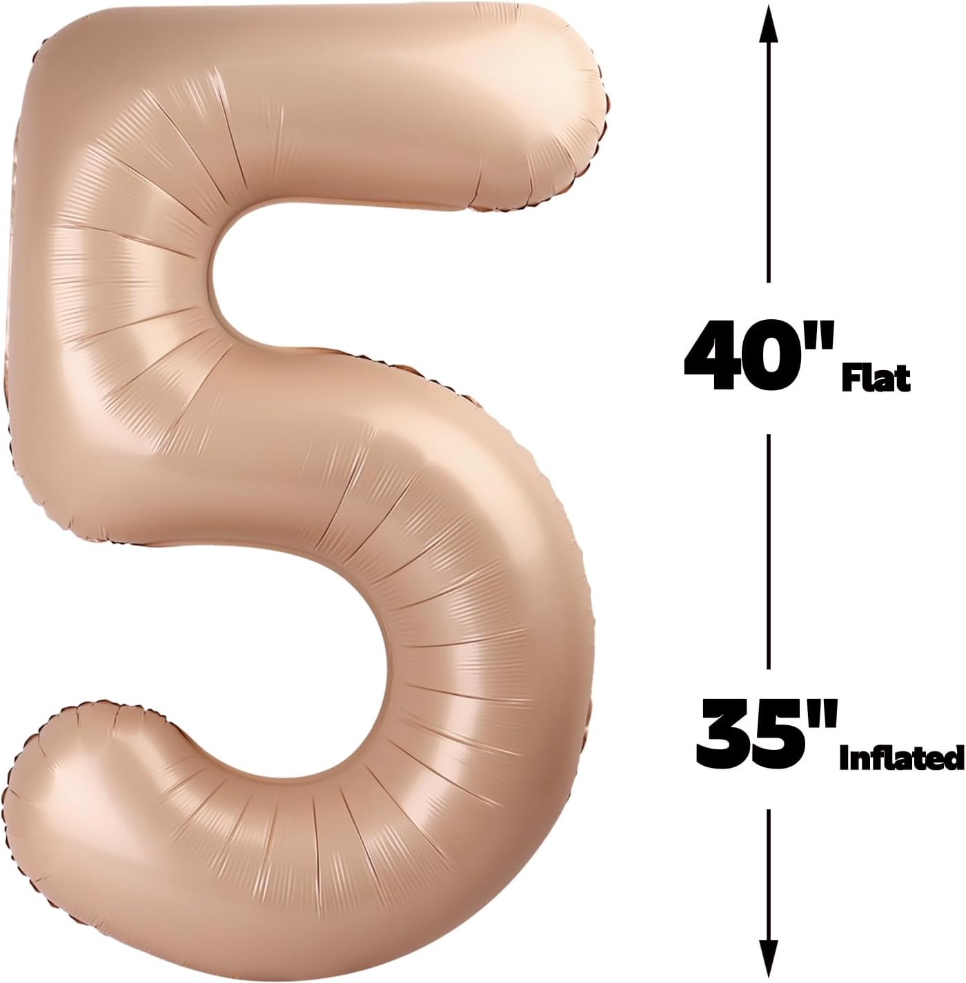 Large Light Brown 40 Inch Birthday Number 5 Balloon, Light Brown Five 5th 15 25 35 50 55 Birthday Anniversary Celebration Decorations, Foil Mylar Helium Numbers 5 Balloons Girl Boy Party Supplies