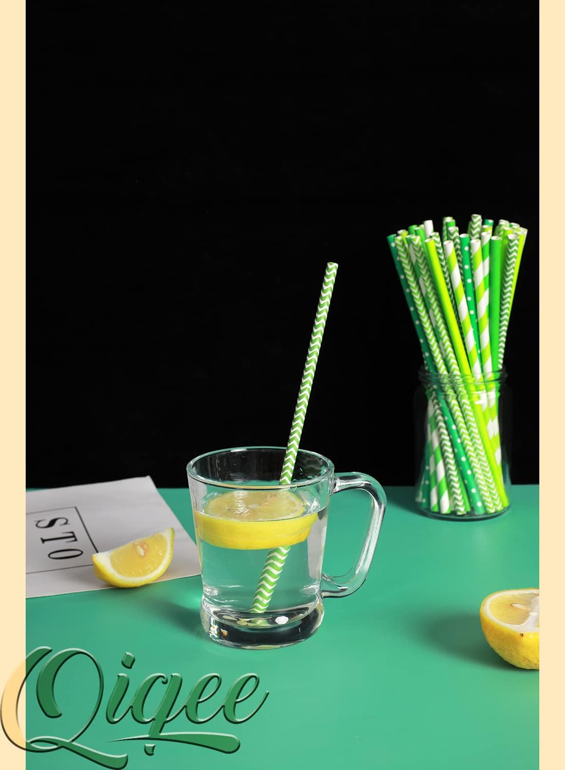 Green Paper Straws for Drinking Green Disposable Straws 150pcs Disposable Straws Bulk（10 Pattern） qiqee