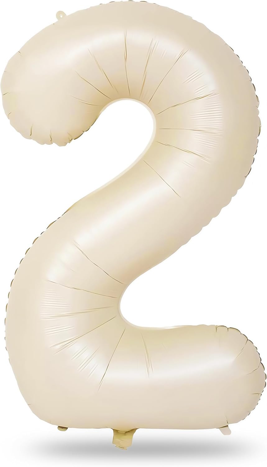 Cream 2 Balloons, 40 Inch Giant Helium Foil Number 0-9 Beige 2th Birthday Balloon for Boys Girls, Self Inflating White Sand Digit 2 Balloons for Women Men Anniversary Party Decorations Supplies