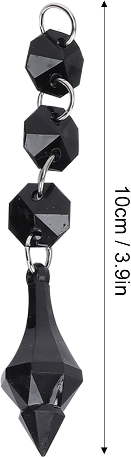 Buachois 10Pcs Clear Acrylic Crystal Ornament Beads Garland Chandelier Hanging Crystals for Wedding Party Celebration Christmas Tree Decor Black