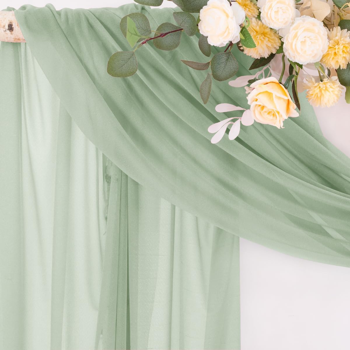 Socomi Sage Green Sheer Wedding Arch Draping Fabric 29" x 20Ft 2 Panels Outdoor Curtain Drapes Extra Long for Bridal Baby Shower Ceremony Birthday Party Decor