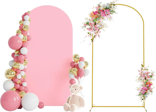 Wokceer 6.6 FT Wedding Arch Stand and Arch Cover, Metal Arch Stand with Arch Stand Cover for Birthday Party Wedding Ceremony Bridal Baby Shower Event Decor, Pink, DoorCover 1.0M-Pink-K