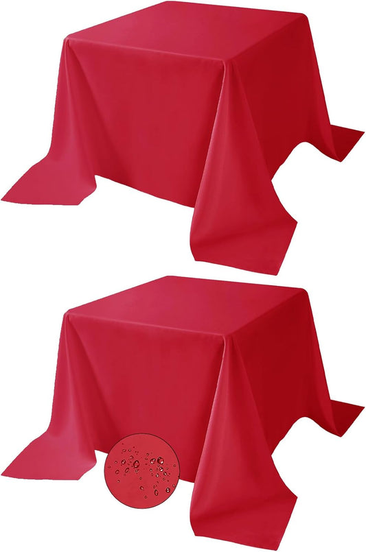 Fokitut 2 Pack Waterproof Square Tablecloth, 90x90 Inch, Stain Resistant and Wrinkle Polyester Table Cloth, Fabric Table Cover for Kitchen Dining, Wedding, Party, Holiday Dinner-Red