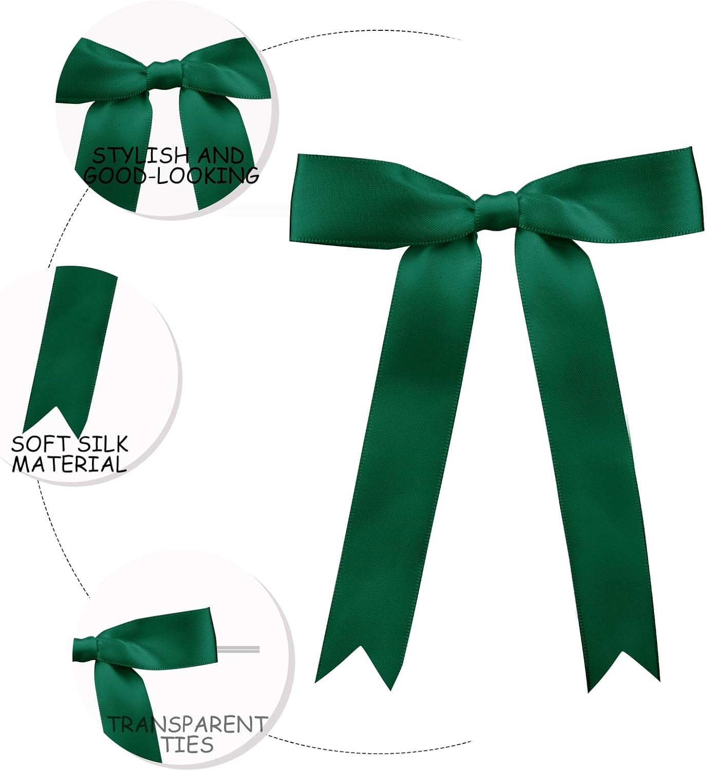 30 Pcs Satin Green Bows with Twist Tie, 5x7 Inchfor Gift Wrapping Cake Treat Bags Craft DIY Gift, Birthday Decorations, Balloons & Garland Home Decor
