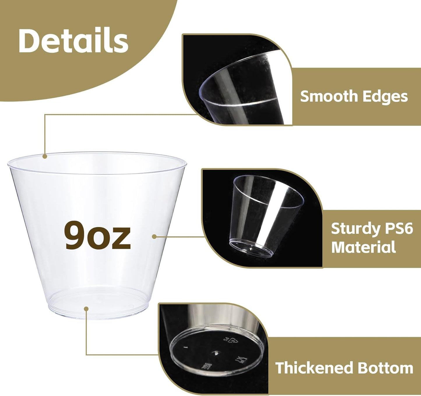 100Counts 9 OZ. Disposable Cups Old fashioned Party Tumblers, 9 Ounce Squat Cups Clear Hard Plastic Cups for Party Wedding