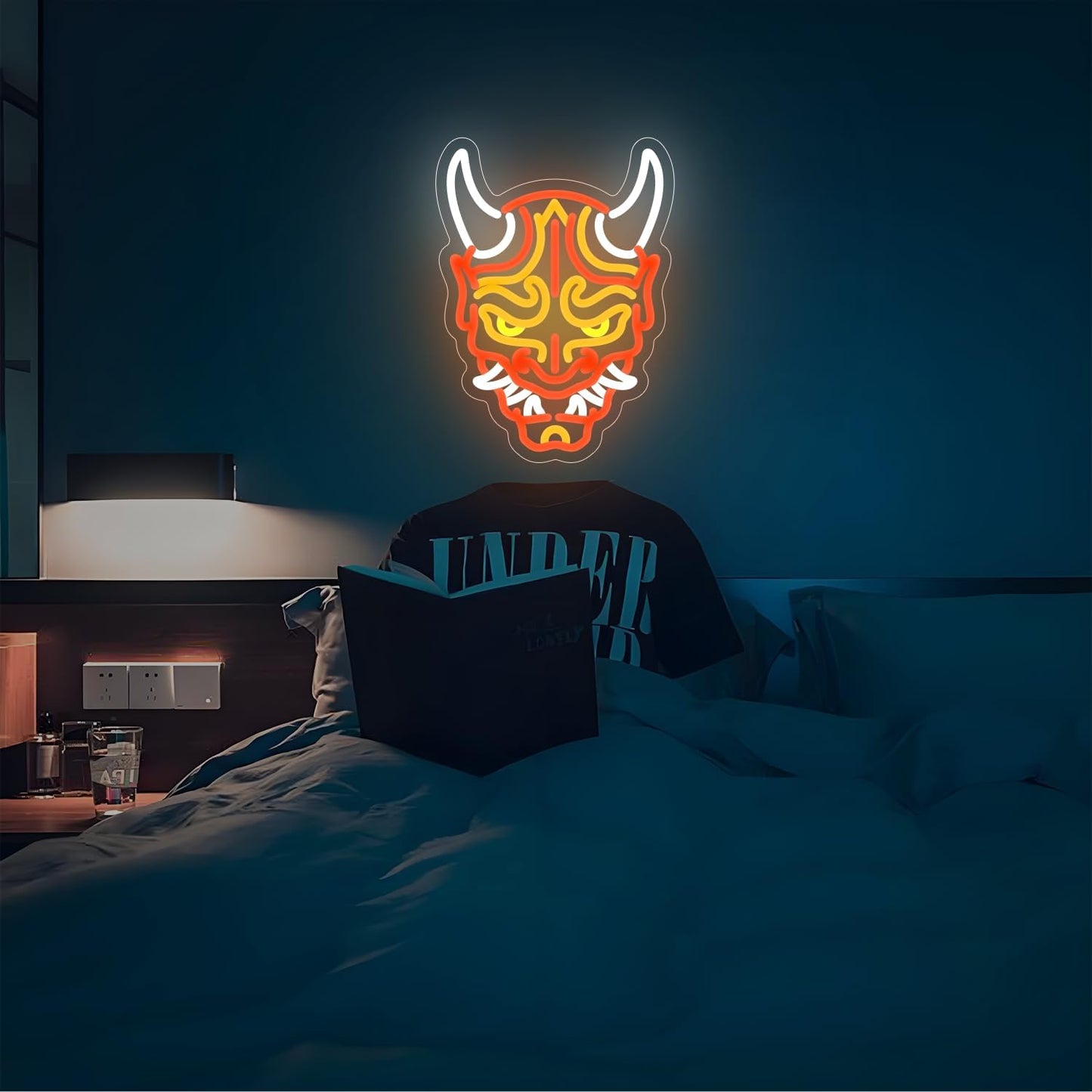 Prajna Mask Neon Signs Hannya Mask Neon Sign Led Neon Signs for Wall Decor Tattoo Neon Sign for Tattoo Shop, Game Room, Bedroom, Man Cave Adjustable Brightness, Cool Japanese LED Signs Decor Perfect for Anime and Tattoo Lovers