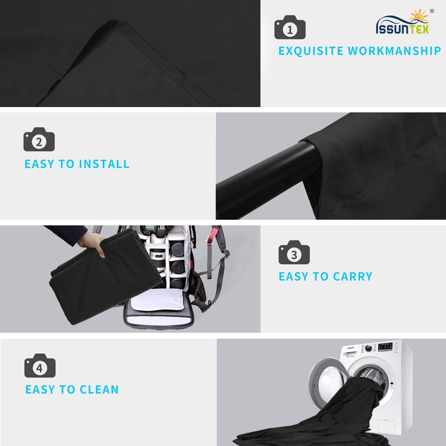 ISSUNTEX 10X16 ft Background Muslin Backdrop, Photo Studio, Collapsible High Density Screen for Video Photography and Television-Black