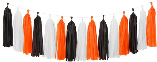 Black-White Orange Halloween Party-Decorations Tassel-Garland - 15pcs Graduation 2025 Supplies Tassels, Birthday Wedding Baby Bridal Shower Decor Panduola