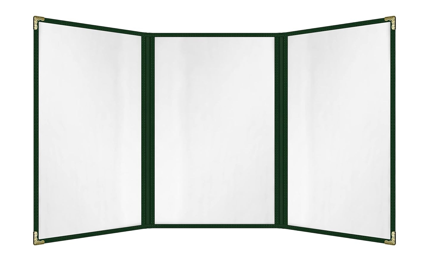 Goodsmart Restaurant Menu Covers – 25 Pack Green 6-View Trifold 8.5" x 14", Side-Loading Vinyl & Plastic Menu Holders, Clear Menu Sleeves, Leather-Style Café Covers with Gold Corners