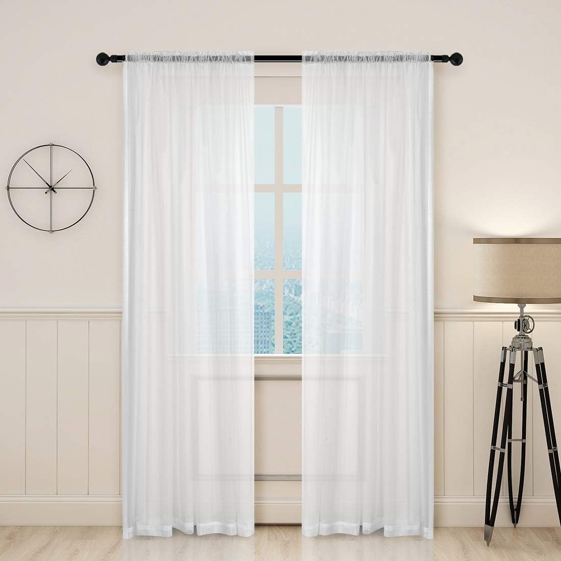 78" Vintage Sheer Voile Elegant Linen Fabric Touch Rod Pocket Tulle Backdrop Curtains Door Curtain for Farmhouse Bedroom Living Room Modern Drapes Decor, 2 Panels, 78 inch Length, White
