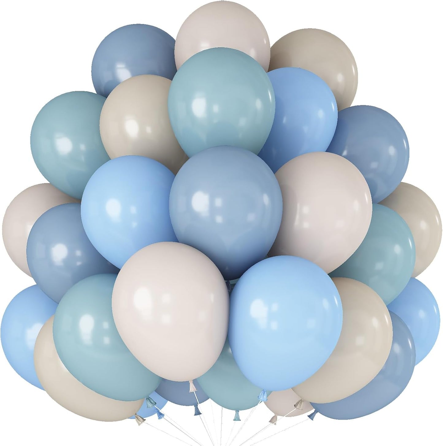 Dusty Blue and White Balloons Haze Pastel Blue Beige Balloon 12inch 60pcs Sand White Ivory Helium Latex Balloon for Arch Birthday Party Decorations Bridal Baby Shower Bachelorette Engagement Wedding