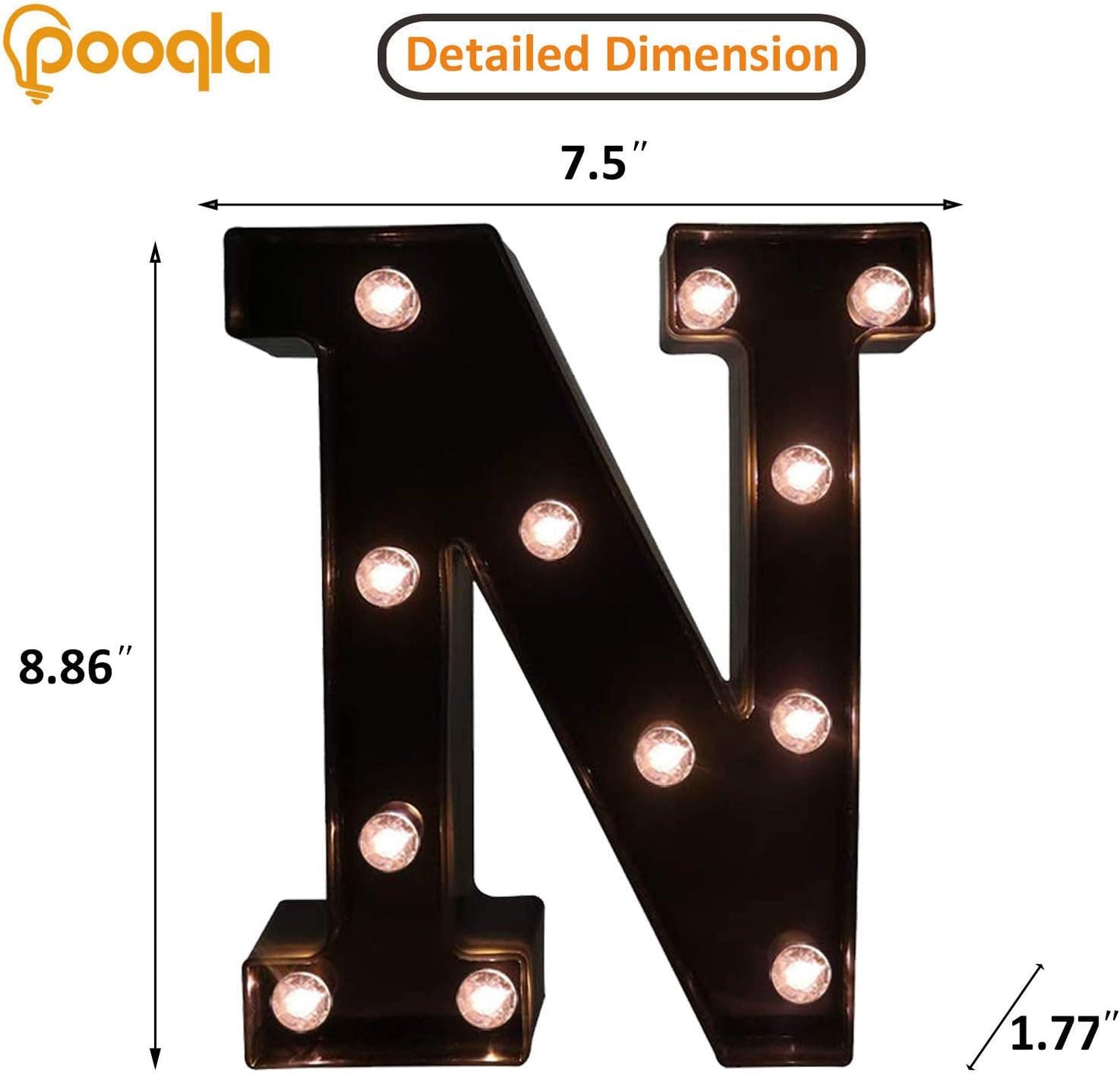 Decorative LED Illuminated Letter Marquee Sign - Alphabet Marquee Letters with Lights For Wedding Birthday Party Christmas Night Light Lamp Home Bar Decoration N, Black