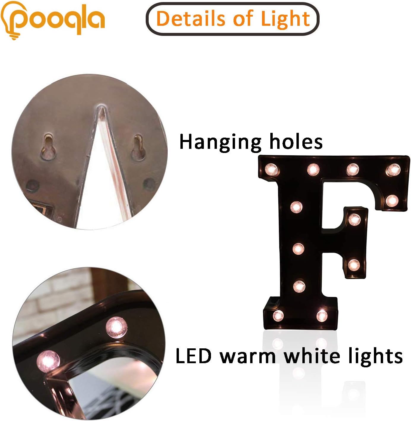 Decorative LED Illuminated Letter Marquee Sign - Alphabet Marquee Letters with Lights For Wedding Birthday Party Christmas Night Light Lamp Home Bar Decoration F, Black