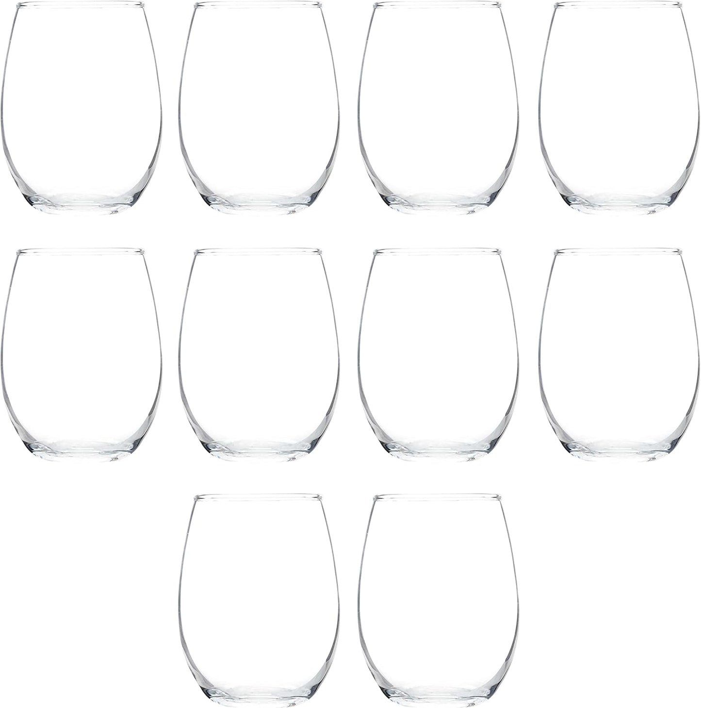 DISCOUNT PROMOS Stemless Wine Glass 9 oz. Set of 10, Bulk Pack - Great for Wedding Favors, Bachelorette Party and More - Clear Bottom Color