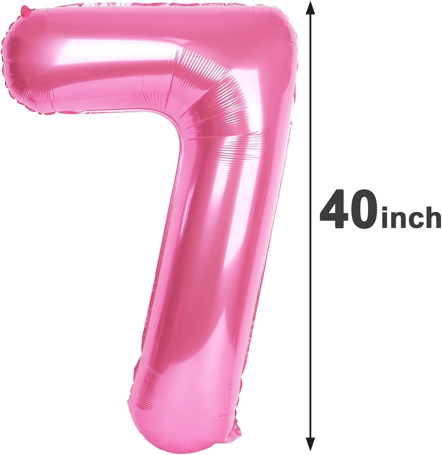 Pink Number 7 Birthday Balloon 40 Inch, Digital Balloons for 7 17 27 70 77 Party Celebration Decorations Supplies, Mylar Foil Numbers Balloon for Seven Wedding Anniversary