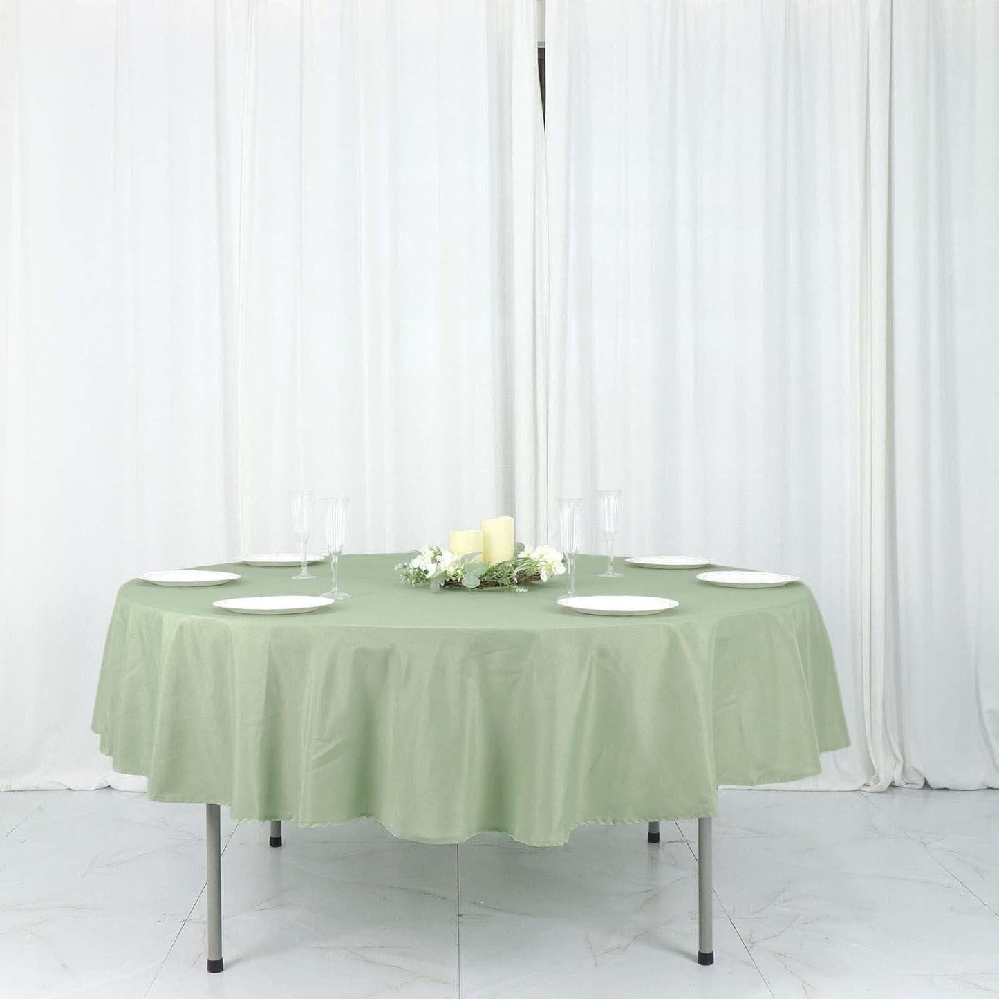 Efavormart Round Tablecloth, 90 Inch Stain & Wrinkle Resistant Washable Table Cloth, Decorative Polyester Fabric Table Cover for Banquet, Wedding, Dining- Sage Green