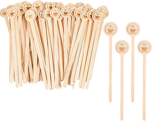 200Pcs Coffee Stirrers- 5.9 Inch Natural Wooden Coffee Stirrers With Round Ends, Disposable Biodegradable Cafe Grade Coffee Stir Sticks Wood Beverage Mixer for Coffee Cocktails Milk Tea