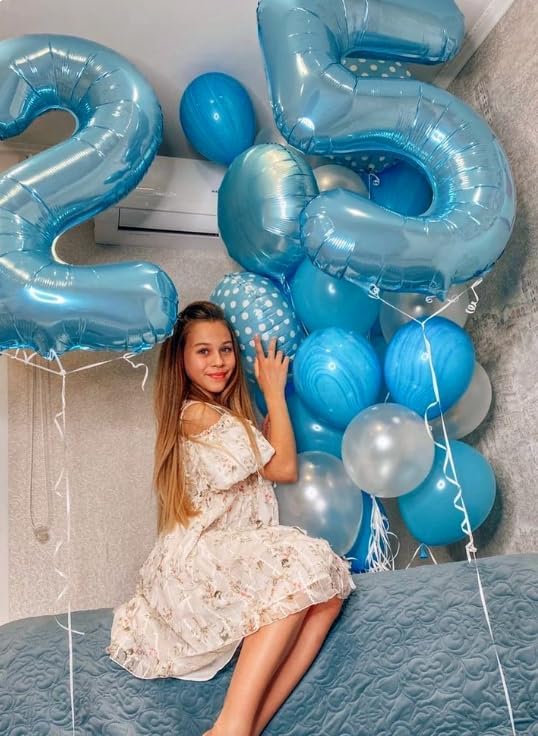 Pearl Blue 5 Number Balloon, 40 Inch Large Number 5 Birthday Balloon, Five 5th 15 25 35 50 55 Birthday Celebration Decorations, Foil 5 Mylar Helium Number 5 Girl Boy Anniversary Party Supplies