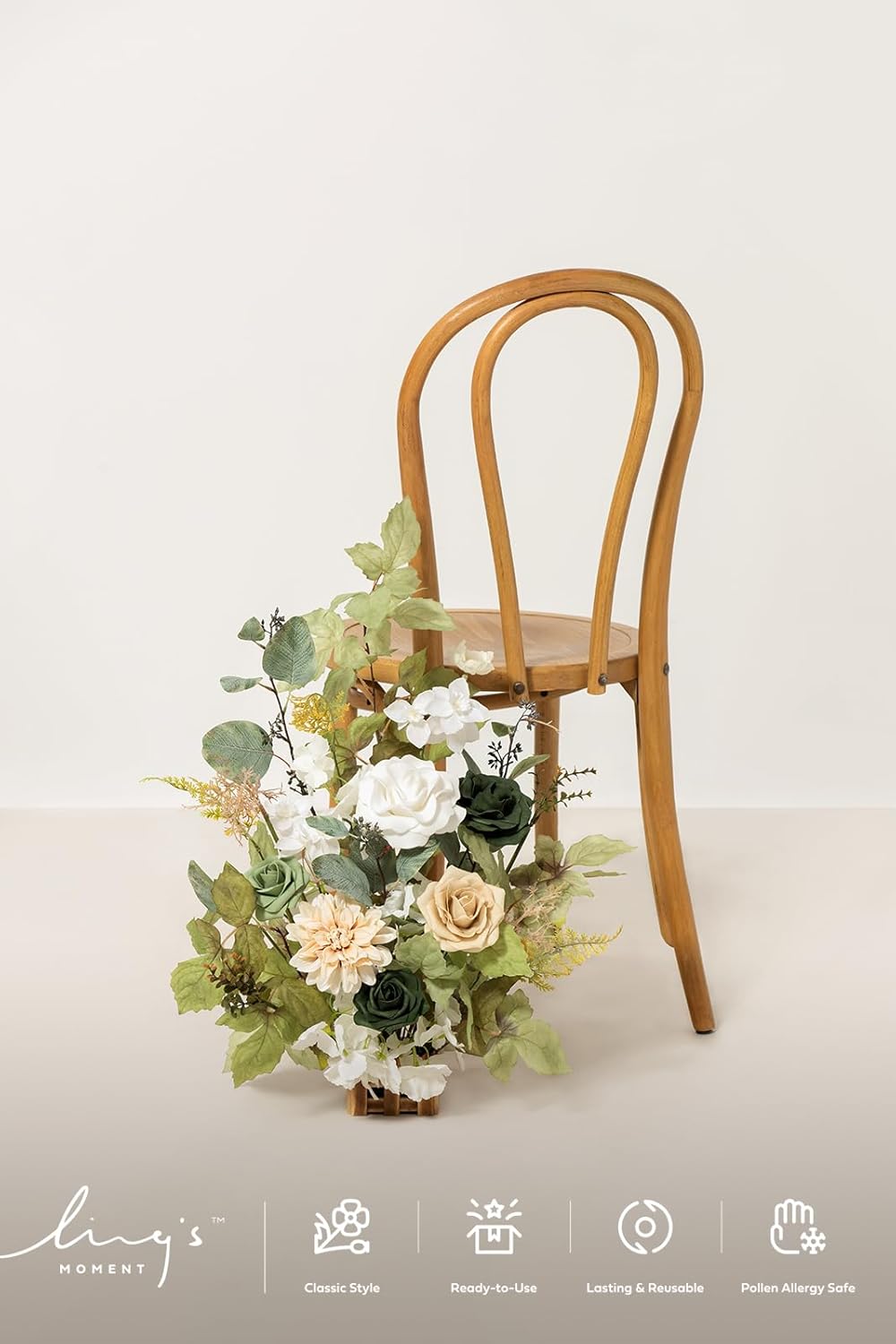 Ling's Moment 17.5" Tall Standing Artificial Flowers Arrangements 4pcs Fall Wedding Aisle Runner Chair Decorations Emerald & Tawny Beige Centerpieces for Ceremony Reception Rose Floral Party Outdoor