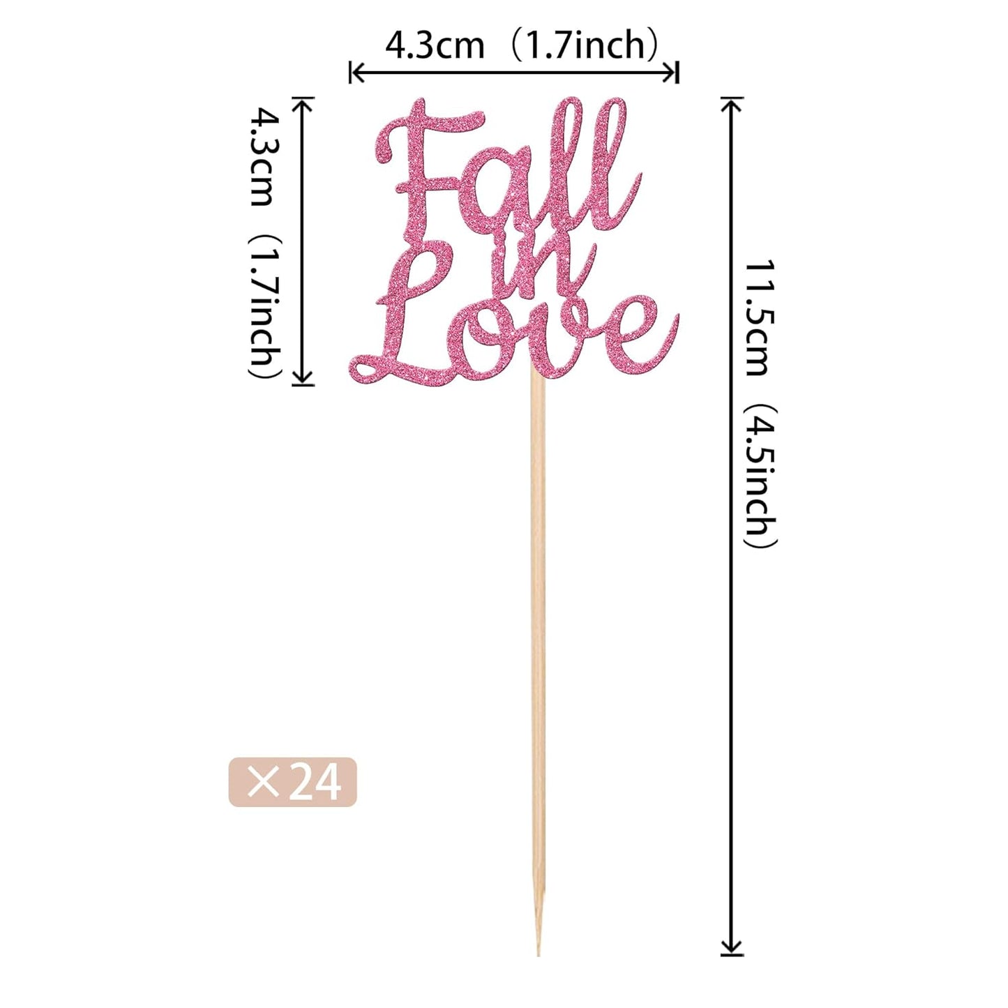 24 PCS Fall in Love Cupcake Toppers Glitter Fall Theme Party Cupcake Picks Bridal Shower Cupcake Decorations for Autumn Wedding Engagement Anniversary Birthday Party Cake Decorations Supplies Pink