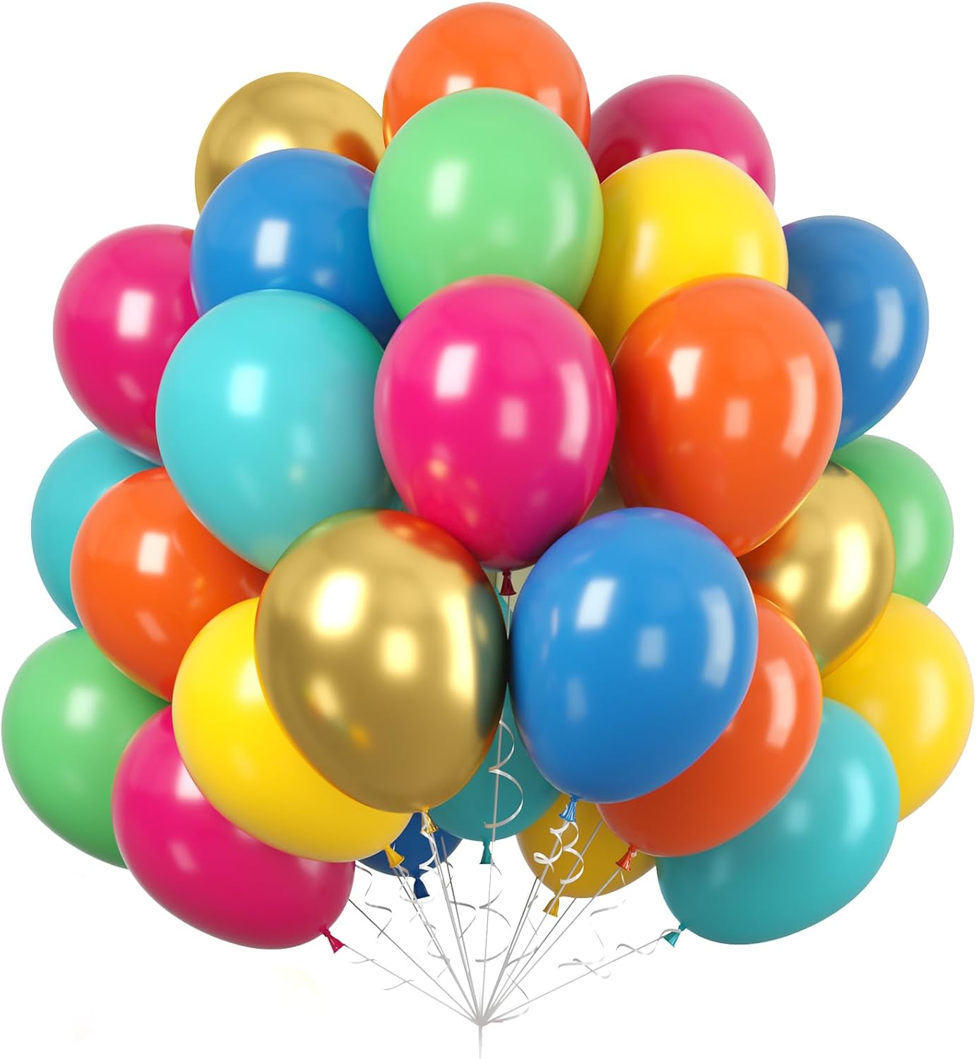 Paready Colorful Balloons Set, 50 Pcs Rainbow Metallic Gold Balloon, 12 Inch Teal Blue and Orange Hot Pink Yellow Balloons for Rainbow Easter Birthday Party Decorations