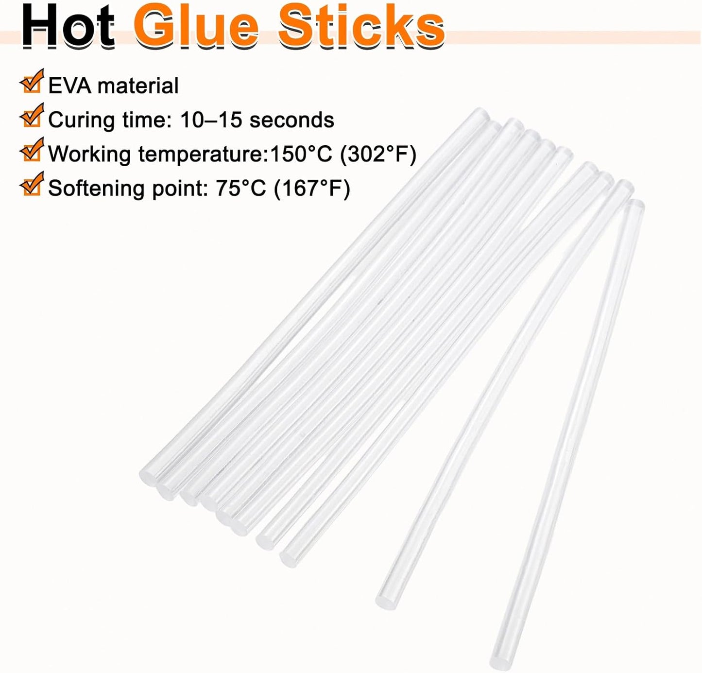 HARFINGTON 10pcs Hot Glue Sticks 0.28" Dia x 7.87" Long EVA Mini Hot Melt Adhesive Glue Stick for Hot Melt Gun Wood Plastic Glass Flowers Fabrics Foam, Clear