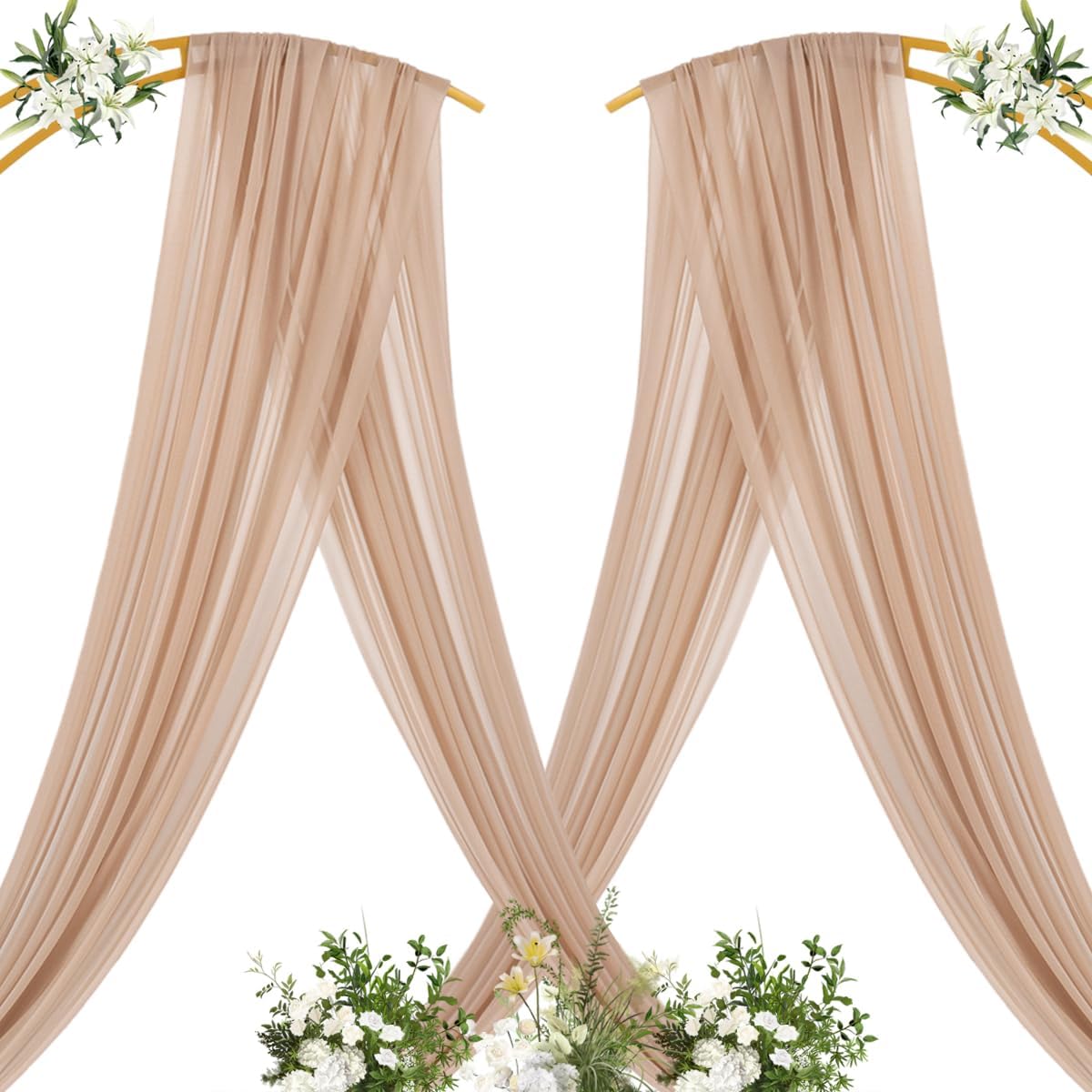 MLMC Nude Wedding Arch Draping Fabric 4 Panels 29" x 20 FT Extra Long Gauze Drapes Sheer Backdrop Curtains 6.6 Yards Outdoor Drapery Panels for Wedding Ceremony Party Ceiling Decoration