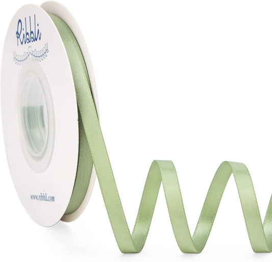 Ribbli Dusty Sage Satin Ribbon Double Faced Satin 1/4 Inch x Continuous 25 Yards-Sage Green Ribbon for Gift Wrapping Crafts Wedding Decoration Bows Bouquet Floral Arrangement