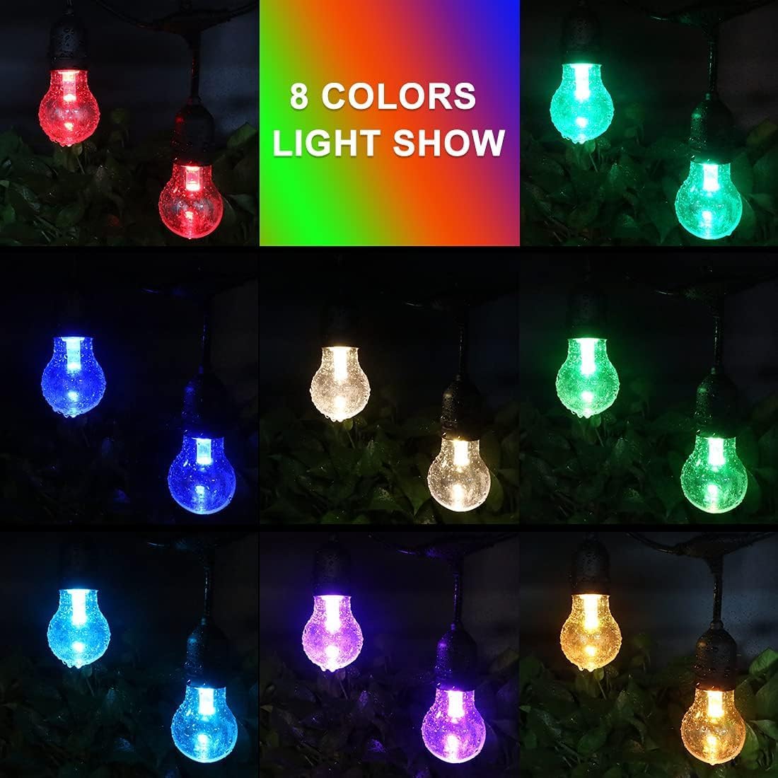 144FT Outdoor String Lights with 45 RGB Color Changing E26 Bulbs - Dimmable Shatterproof Edison Patio Lights for Backyard,Solar Commercial LED Lighting with Remote Control.