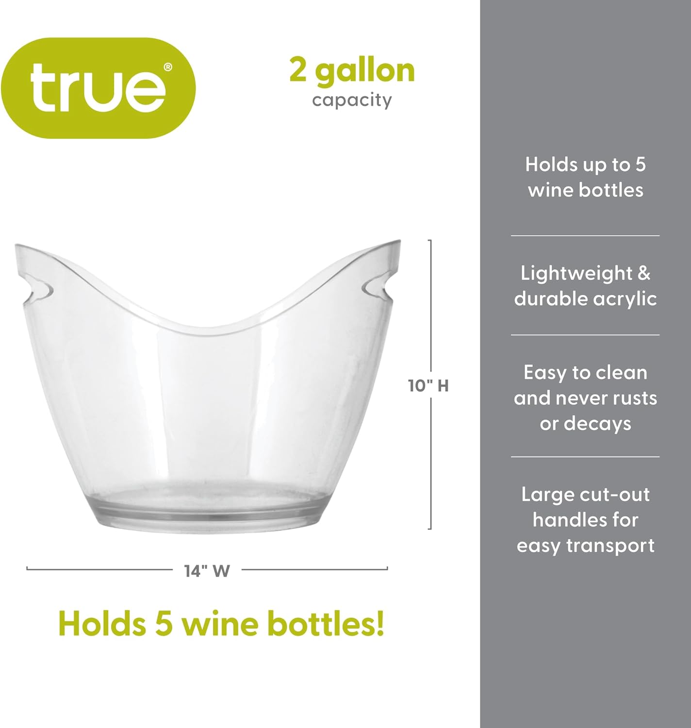 True Chill Acrylic Ice Buckets for Parties and Drinks, 2.11 Gallons (8 Liters) Wine Beer Champagne Bucket, Beverage Tubs Hosting Essentials, Set of 1