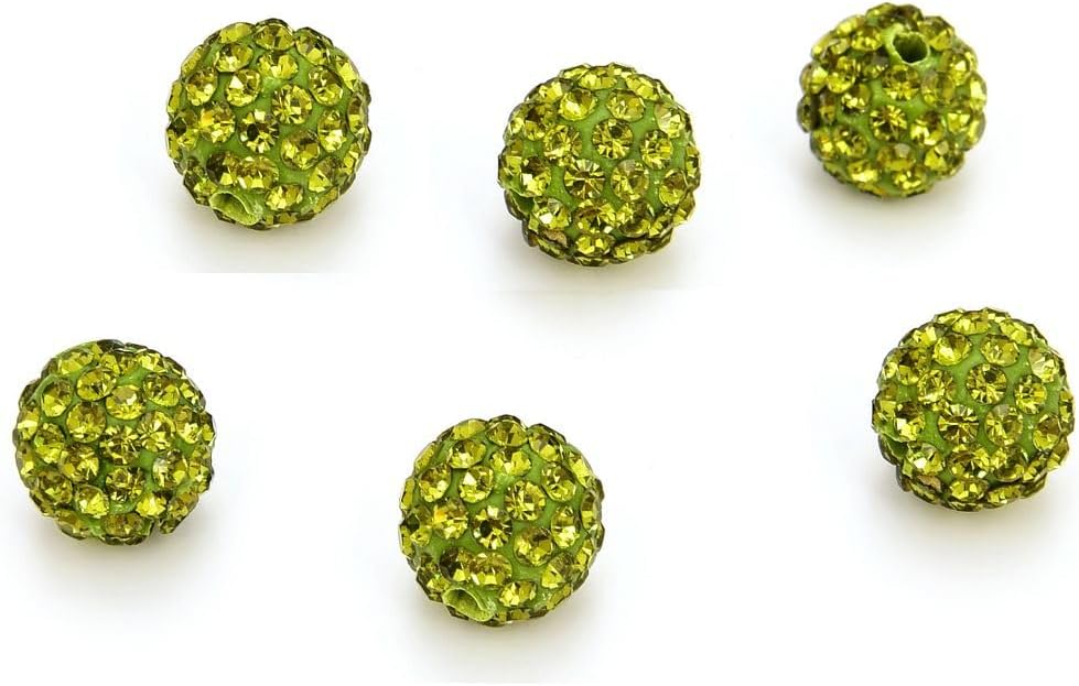 25pcs Adabele Grade A Suncatcher Crystal Rhinestone Pave Loose Beads 10mm Olivine Green Polymer Clay Disco Ball Spacers Compatible with Shamballa All Craft Jewelry Making DB10-17