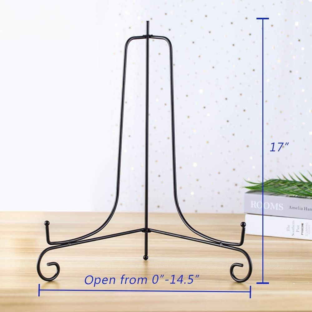 (2 pack)Iron Display Stand Large Black Iron Easel Plate Display Photo Holder Stand, Displays Picture Frames,Decorative Plates, Tablets and Art 17 Inch