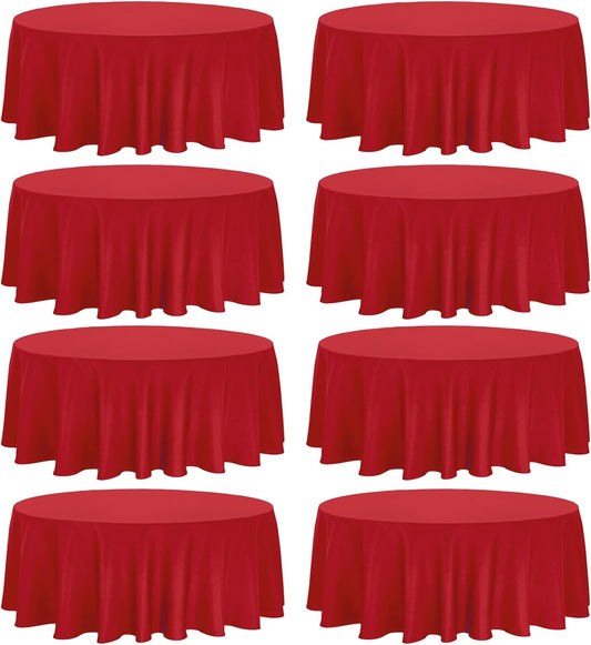 8 Pack Premium Round Tablecloth - 120 Inch Red Washable Polyester Fabric Table Covers for Wedding Party Reception Banquet Buffet Restaurant