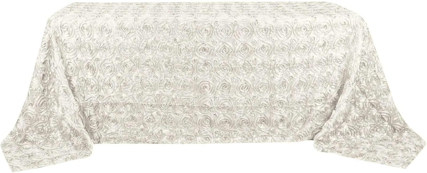Efavormart 90"x132" Wholesale Rectangle Table Cover Ivory Grandiose Rosette 3D Satin Tablecloth for Wedding Party Event Decoration