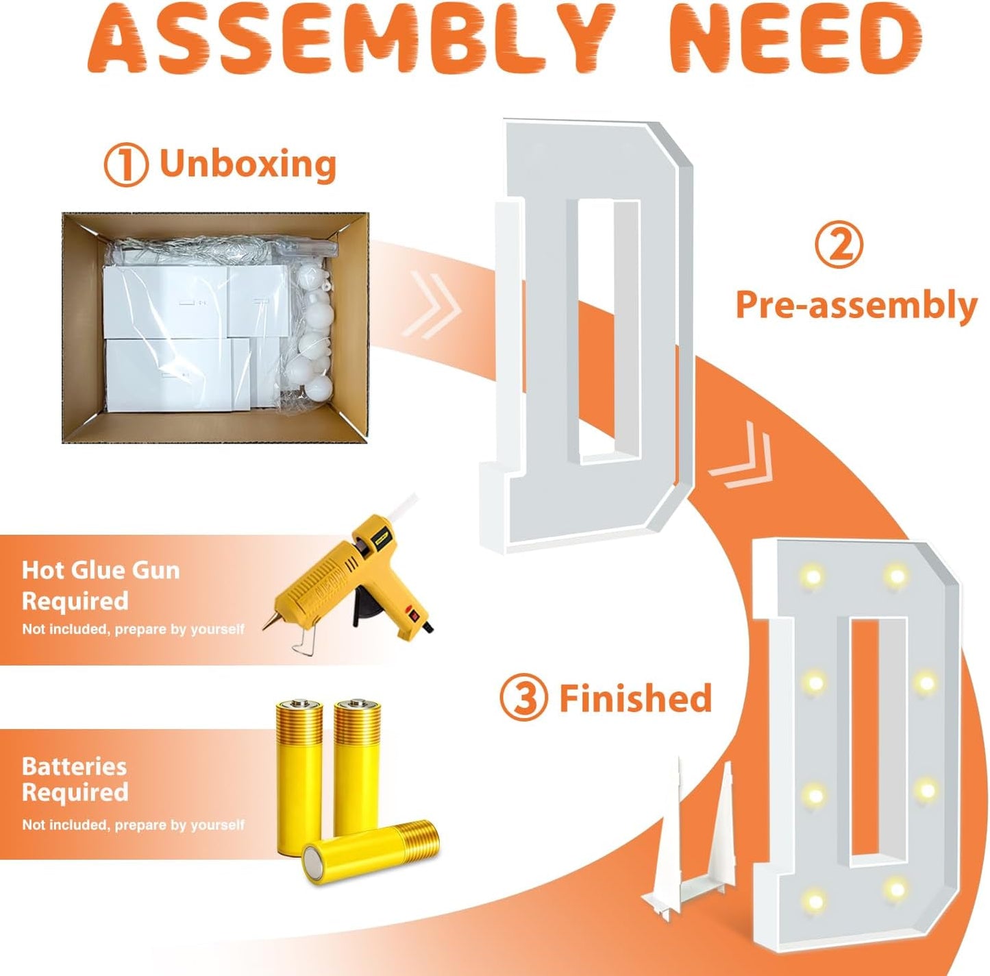 Marquee Letters, 3 Feet Tall Light Up Letters D, Large Marquee Light Up Letter for Birthday Party Decor, LED Letter Light for Wedding Anniversary Event Graduation DIY Decorations