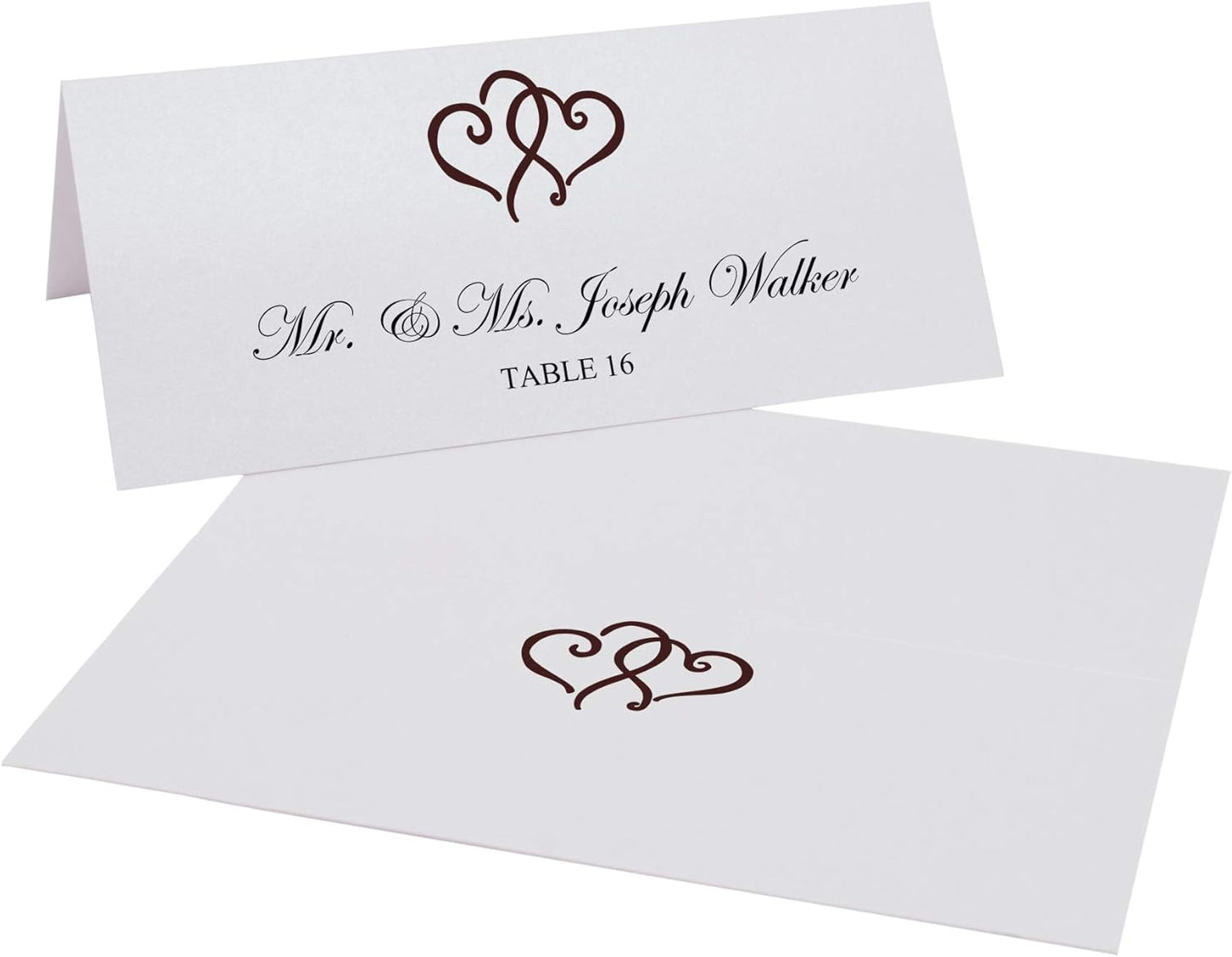 Linked Hearts Place Cards, Chocolate (Choose Color), Set of 25, Pre-cut and Scored - Wedding, Party, Dinner, and Special Events - Made in the USA