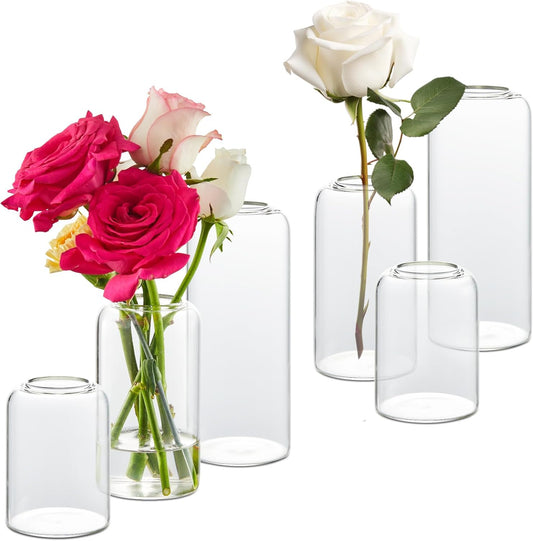 Glass Bud Vases Set of 6, Glass Cylinder Vases for Centerpieces, Bud Vases in Bulk for Wedding Party Dining Table Centerpieces, Living Room Decorative, Home Decor