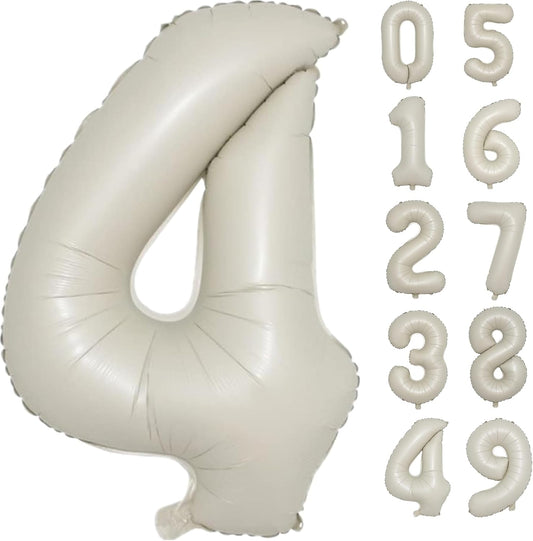 40 Inch Cream White Numbers Balloons0-9,Number 4 Digit Helium Balloons,Foil Mylar Big Number Balloons for 4th 14 Birthday Party Supplies Decorations Anniversary Wedding Supplies Decorations
