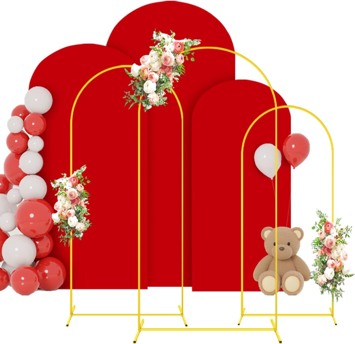 FOTSHARER Metal Arch Backdrop Stand and Cover 6&6.6&7.2FT Red Arch Covers Stretchy Backdrop Balloon Arch Stand Set of 3 Wedding Arch Stand and Cover Set for Baby Shower Graduation Party Ceremony Decor