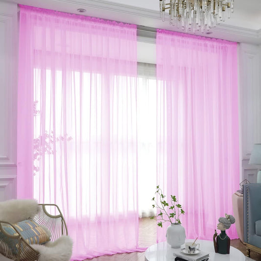 Window Pink Sheer Curtains 145 Inches Long 2 Panels Sheer Curtain Basic Rod Pocket Panel for Bedroom Children Living Room Yard Kitchen (Pink, 52" W x 145" L | 2 pcs)